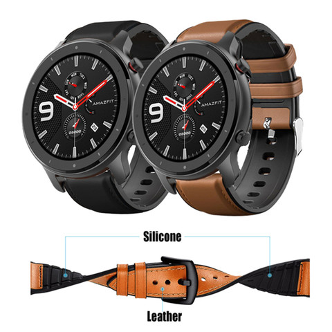 Leather+Silicone Bracelet For Amazfit GTR 47mm Wrist Strap For Xiaomi Amazfit Pace 1 / 2 Stratos For Huawei Watch GT 2 Watchband ► Photo 1/6
