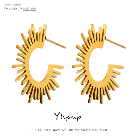 Yhpup 2022 Stainless Steel Metal Geometric Stud Earrings Charm Gold Color 18 K Texture Earrings Jewelry бижутерия для женщин ► Photo 1/6