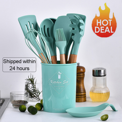 9/10/12pcs Cooking Tools Set Premium Silicone Kitchen Cooking Utensils Set with Storage Box Turner Tongs Spatula Soup Spoon ► Photo 1/6