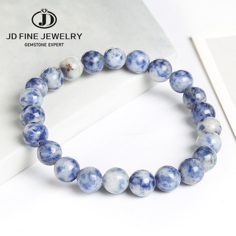 JD White Dot Blue-vein Sodalite Natural Stone Beads DIY Bracelet Women Men Jewelry  Hand Made 7-7.5 Inches ► Photo 1/6