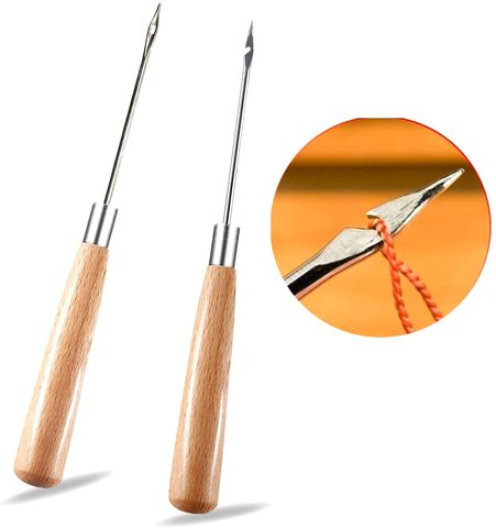 Imzay 2PCS Leather Sewing Awl with Wood Handle, Hollow, Speedy Stitcher Sewing Set For DIY Leather Sewing ► Photo 1/5