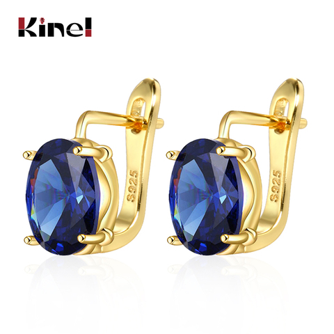 Kinel New Oval Dark Blue Natural Zircon Women Fashion Wedding Jewelry Accessories Gold Color Bohemia Cute Earrings ► Photo 1/6