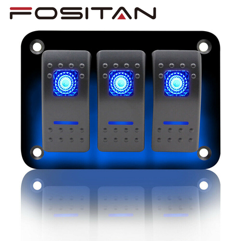 3 Gang Rocker Switch Panel Toggle Blue LED Car Work Light Bar 12V RV Boat Marine Black IP66 Waterproof ► Photo 1/1