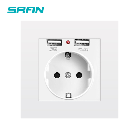 SRAN EU power socket ，socket with usb charging port 2.1A 16A white PC Panel  86mm*86mm Russia Spain Wall Socket ► Photo 1/6