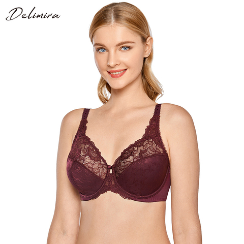 DELIMIRA Women's Minimizer Plus Size Bra Full Coverage Lace Sheer Underwire  Bras