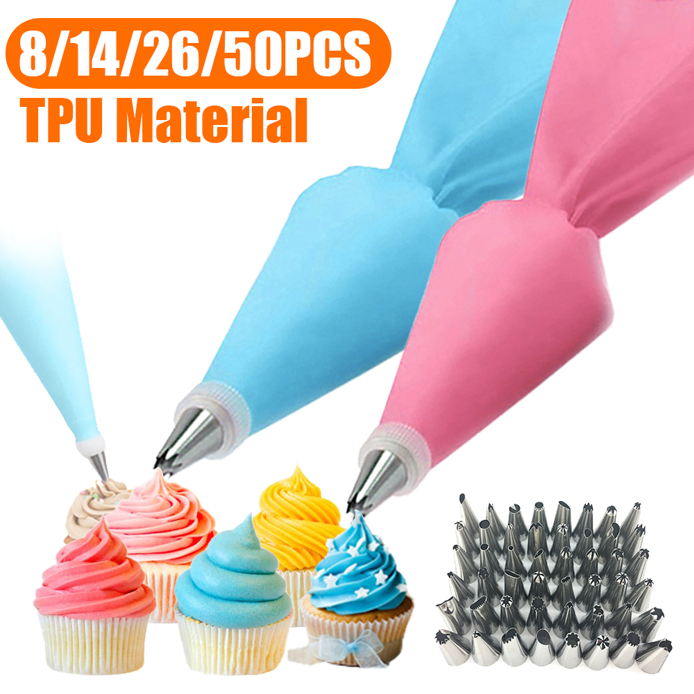 Cotton Icing Piping Cream Pastry Bag 14 Nozzle Set Cake Decorating Baking Tool 