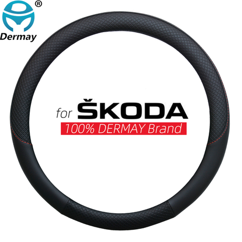 100% DERMAY Brand Leather Car Steering Wheel Cover for Skoda Superb 1 2 3 KODIAQ / KODIAQ GT Auto Accessories ► Photo 1/6