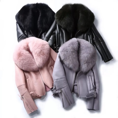 Maylofuer Real Fox Fur Coat Genuine Leather Sheepskin Jackets Women Fur Coats Short Design ► Photo 1/6