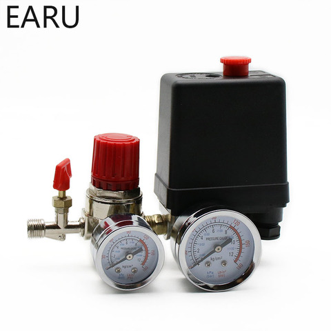 240V AC Regulator Heavy Duty Air Compressor Pump Pressure Control Switch 4 Port Air Pump Control Valve 7.25-125 PSI With Gauge ► Photo 1/6