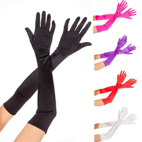 New Women's Ladies Evening Party Formal Prom Gloves Satin Long Finger Mittens Mittens Black Blue Red White ► Photo 1/6