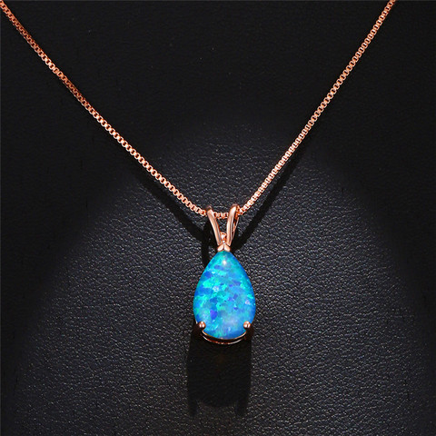 Boho Female Small Water Drop Pendants Necklaces Rose Gold Wedding Necklaces For Women Vintage Blue White Green Opal Necklace ► Photo 1/6