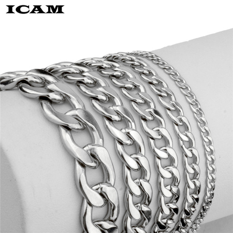 ICAM Womens Mens Bracelet Stainless Steel Curb Cuban Silver Color Bracelet for Men 3-11mm Wholesale Fashion Jewelry ► Photo 1/6