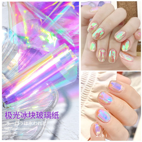 Aurora Nail Glass Foil Film Sticker Cellophane Paper Korean Nail Trend Design Ice Cube Decals Manicure Nail Art Decorations ► Photo 1/6