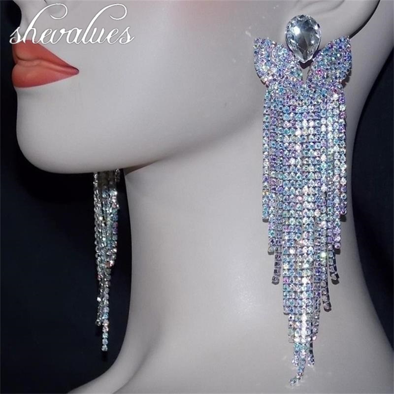 Fashion Women Long Tassel Diamante Crystal Bohemian Drop Dangle Earrings Jewelry