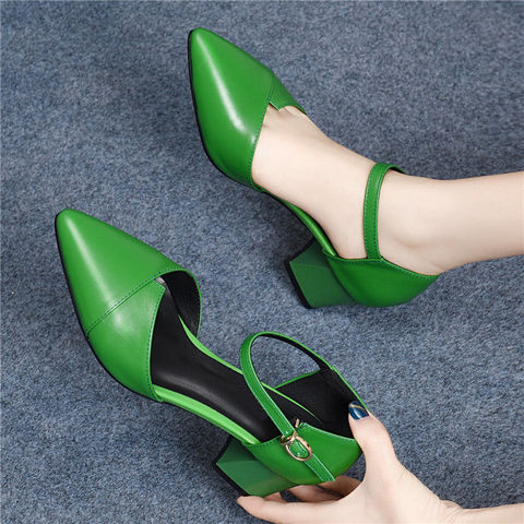 Cresfimix zapato tacon alto women fashion green pu leather high heel shoes ladies casual sweet buckle strap office heels a5983 ► Photo 1/6