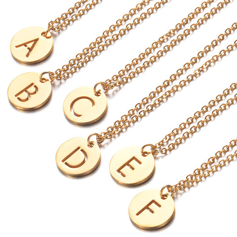 A-Z 26 Initials Name Necklace 12mm Round Pendant Letter Alphabets Necklace 316L Stainless Steel Femme Choker gift for Women ► Photo 1/6