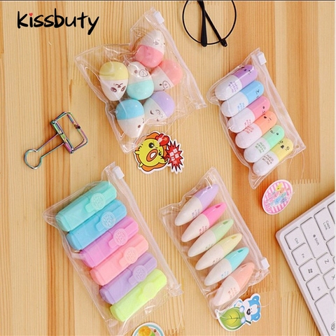 KssButy 6PCS/Set Leaves Mushroom Cute Mini Fluorescent Highlighter Pen Kawaii Chalk Marker Pens Stationery School Supplie ► Photo 1/6