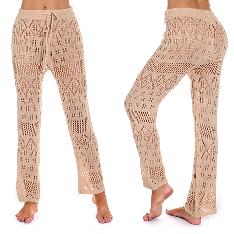 Long Solid Fashion Summer Cover Up Crochet Knitted Beach Holiday Breathable Out Wide Leg Loose Women Pants Sexy ► Photo 1/6