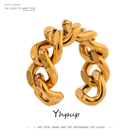 Yhpup Trendy Chain Opening Ring Stainless Steel Jewelry Statement Gold Metal Texture High Quality Finger Ring Anillos Mujer New ► Photo 1/6