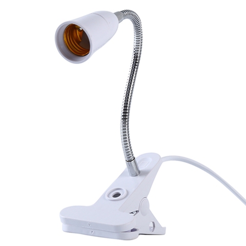 White Flexible Light Clip Switch Lamp Holder For Desk Light LED Plant Grow Bulbs Base EU/US Plug Socket Power Cable ► Photo 1/1