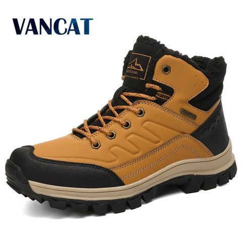 Brand Winter Men Snow Boots Warm Plush Men's Boots Waterproof Leather Ankle Boots Outdoor Non-slip Men's Hiking Boots Sneakers ► Photo 1/6