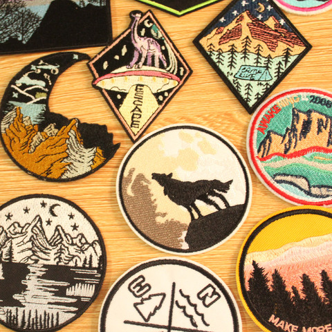DIY Mountain Trave Embroidered Patches For Clothing Applique Iron on Patches On Clothes Space Patch Traveler Badges Stripes ► Photo 1/6