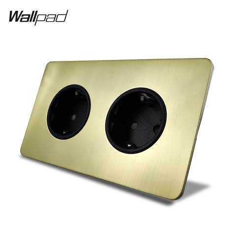 Wallpad Satin Gold H6 Double EU Wall Power Socket 2 Gang Electric Outlet Brushed Brass Stainless Steel Panel ► Photo 1/5