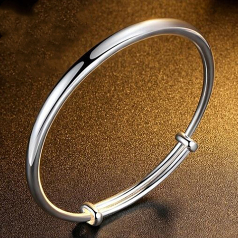 Classical Simple Fashion 925 Sterling Silver Adjustable Smooth Bracelets & Bangles Pulseras For Women Jewelry ► Photo 1/6