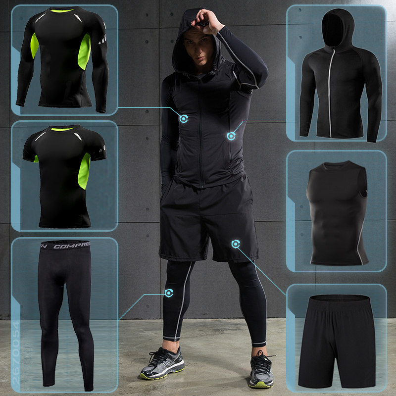Men Workout Clothes Outfit Fitness Apparel Gym Outdoor Running Compression  Pants Shirt Top Long Sleeve Jacket 4PCS or 5pcs Black : Buy Online at Best  Price in KSA - Souq is now