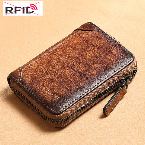 Rfid Genuine Leather Card Wallet Vintage Tan Leather Change Wallet Purse for Female Wallets with Card Holders Woman Purse ► Photo 1/6