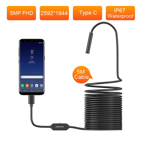 DEPSTECH USB Endoscope 5.0MP 1944P UHD Inspection Camera with 0.33in IP67 Waterproof 6 LEDs Borescope Type C for Android PC Mac ► Photo 1/6