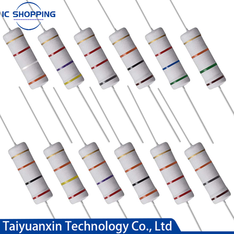 50PCS 5W Carbon Film Resistors 5% Ring Power Resistor 0.1~10M 2 3.3 10R 22 36 47 68 100 220 330 470 1K 2.2K 10K 22K 4K7 100KOhm ► Photo 1/5