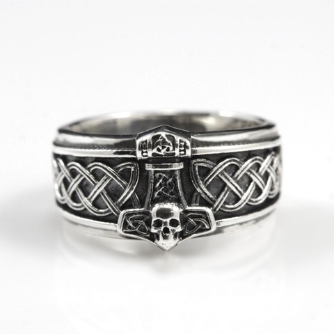 EYHIMD Viking Thor's Hammer Stainless Steel Biker Ring Mens Mjolnir Skull Rings Slavic Norse Amulet Jewelry ► Photo 1/3