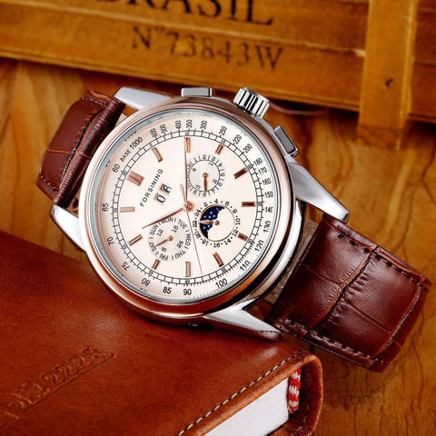 Fashion trend, sun and moon, Roman numerals, automatic mechanical watch, male watch ► Photo 1/6