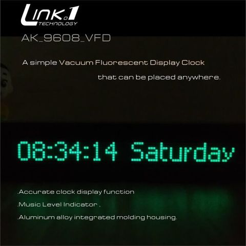 LINK1  9608 VFD Clock Music Audio VU meter Audio spectrum CNC One-piece molding aluminum shellt Adjustable Light Speed with AGC ► Photo 1/6