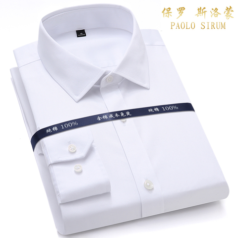 Top Quality Mens Formal Dress Shirts Long Sleeve White Pure Cotton Business Slim Fit Plus Size Office Non Iron Blouse ► Photo 1/6