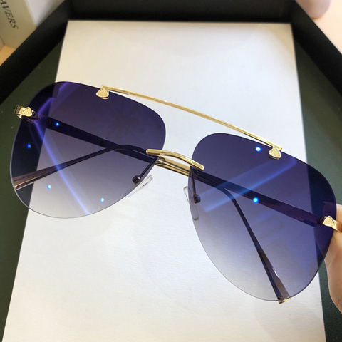 Vintage Rimless Alloy Aviation Pilot Sunglasses For Men 2022 Brand Gradient Sun Glasses Female Metal Oval Shades Black Brown ► Photo 1/6