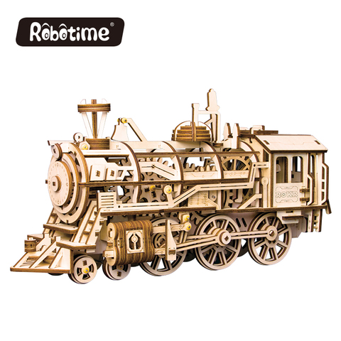 Robotime DIY Movable Locomotive by Clockwork Wooden Model Building Kits Assembly Toys Gift LK701 for Dropshipping ► Photo 1/6