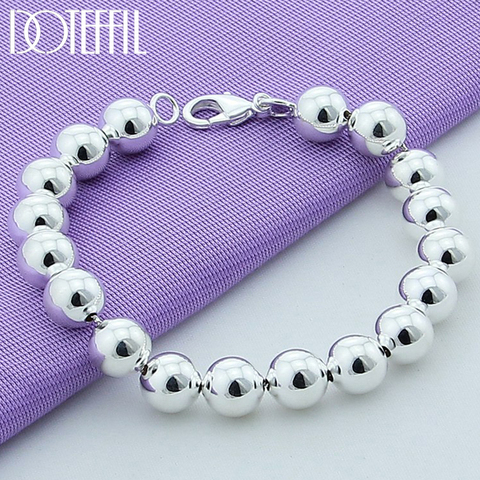 DOTEFFIL 925 Sterling Silver 8mm/10mm Hollow Circle Ball Beads Silver Beaded 20cm Bracelet Woman Charm Fashion Jewelry ► Photo 1/6