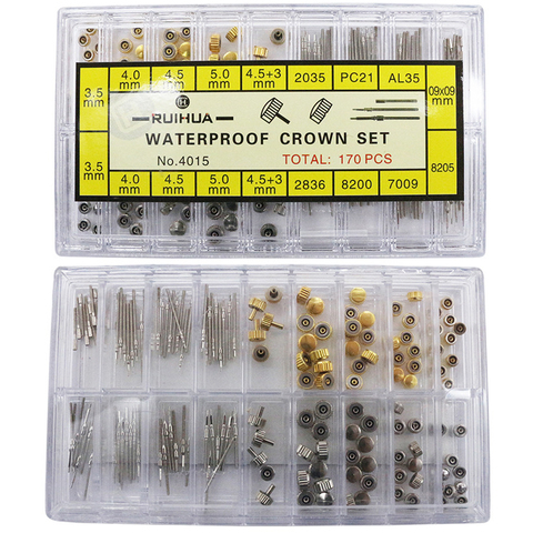 170pcs/box Watch Crown Watch Stem Parts Kit Stainless Steel Flat Cap Watch Crown 2836 8200 7009 PC21 AL35 Watch Stem Parts ► Photo 1/5