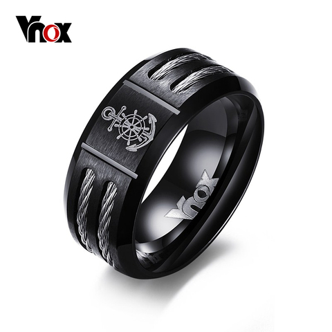 Vnox Men's Rudder Ring Personalize Cool Black Stainless Steel Wia Men Jewelry dropshipping Unique Male Gift ► Photo 1/6