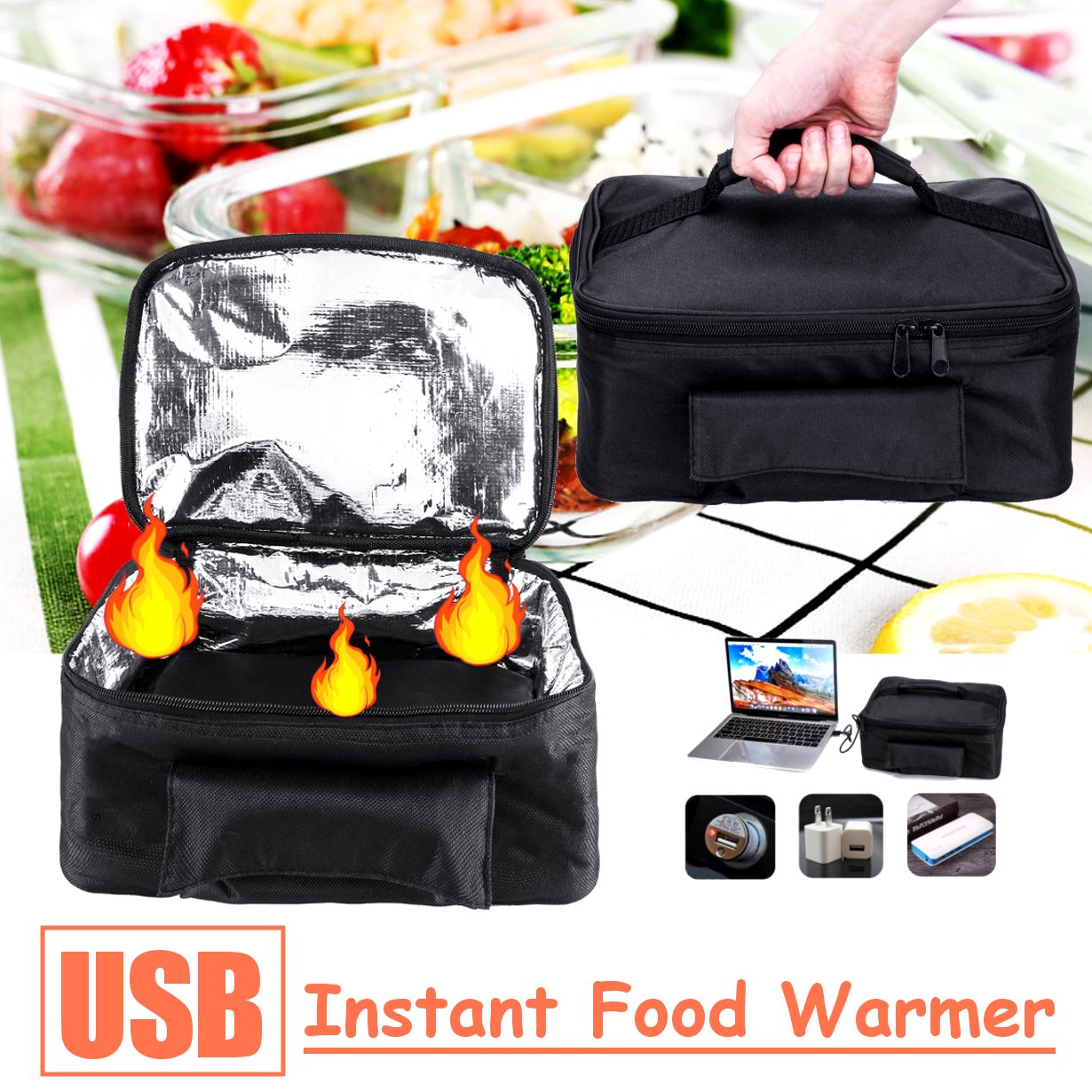 Car Lunch Insulation Boxes Portable Lunch Oven Bag Instant Food Heater Warmer 
