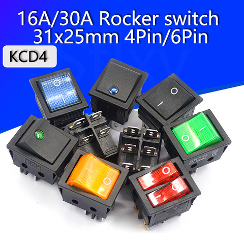 KCD4 Rocker switch ship type switch rocker power button 4/6PIN red light green light 31x25mm16A/30A 250v ON-OFF/ON-OFF-ON ► Photo 1/6