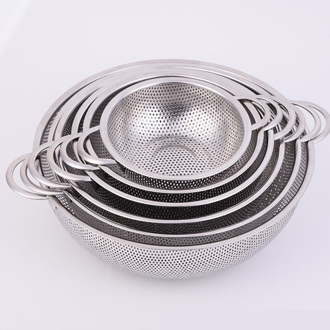 stainless steel round hole basket fruit drain rice Mesh Sifter Colander Strainer Sieve Rice Food Basket Cleaning Kitchen Clips ► Photo 1/6