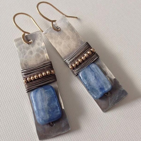 Vintage Pendientes Navy Blue Stone Geometric Metal Earrings Boho Indian Tribal Women Hanging Earrings Brincos 2022 New Z3Y110 ► Photo 1/3