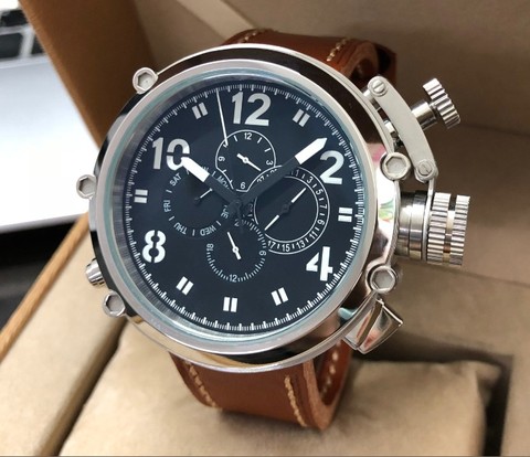50mm GEERVO  right hand style  crown black dial Automatic Self-Wind movement Auto Date Men's watch cow Leather strap PA169-P8 ► Photo 1/6