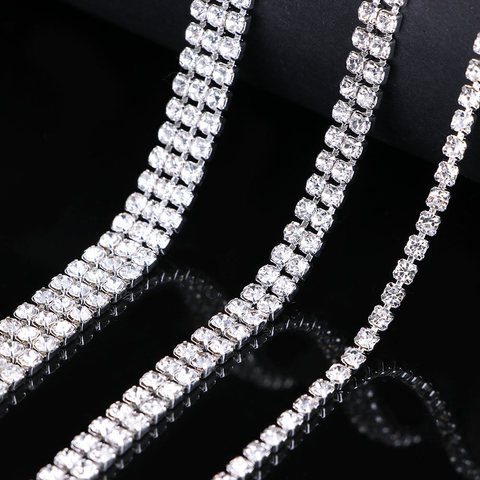 1-row/2-row/3-row 1Yard Silver Crystal Rhinestones Chain Flatback Silver claw Rhinestone Trim crystal for DIY Handcraft Sewing ► Photo 1/6
