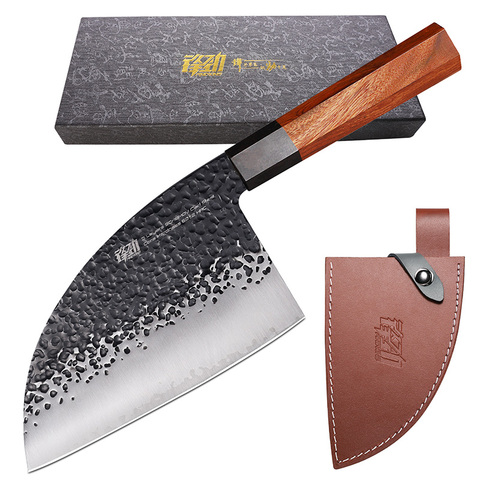 High quality Full Tang Butcher Knife clad Steel Camping Knife cutting/chop Sharp strong Serbian Chef Knives with Leather Sheath ► Photo 1/6