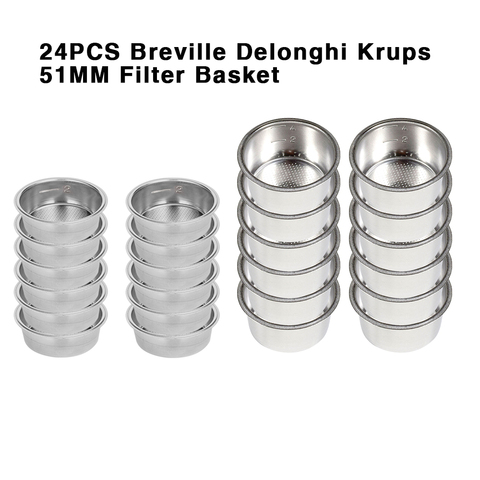 24PCS 51mm 2-Cup 4-Cup High Pressure Breville Delonghi Krups Coffee Machine Filter Basket Pod Stainless Steel Single Layer Cups ► Photo 1/5