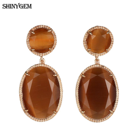 ShinyGem 7 Colors Cat Eye Drop Earrings Faceted Big Rhinestone Earrings Gold Plating Zircon Drop Dangle Earrings For Women 2022 ► Photo 1/6